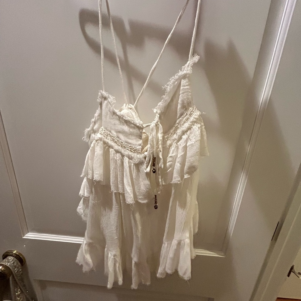 Free people white ruffle tank top
